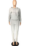 Light Grey Cotton Blend Pure Color Long Sleeve Hoodie Bodycon Slit Trousers Sports Sets LMM8287-2