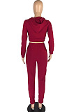 Purplish Red Casual Winter Pure Color Long Sleeve Hoodie Trousers Sports Sets LMM8286-1