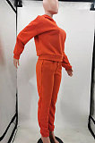 Orange Winter Long Sleeve Loose Velvet Hoodie Trousers Solid Color Sports Sets TK6201-2