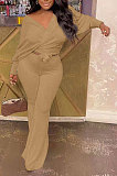 White Fashion Pure Color Ribber Loose Bowknot Casual Pants Sets AMN8029-1