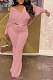 Pink Fashion Pure Color Ribber Loose Bowknot Casual Pants Sets AMN8029-2