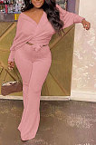 Khaki Fashion Pure Color Ribber Loose Bowknot Casual Pants Sets AMN8029-5