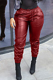 Black New Pure Color Elasticband Leather Pants CL6100-2