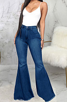 Dark Blue Fashion High Waist Elastic Jean Flare Pants SMR2599-2