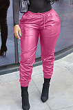 Wine Red New Pure Color Elasticband Leather Pants CL6100-5