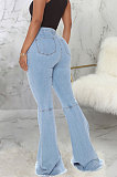 Blue Fashion High Waist Elastic Jean Flare Pants SMR2599-4