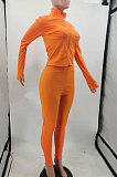 Orange Simple Pure Color Long Sleeve Stand Neck Zipper Tops Pencil Pants  Sports Sets TK6202-4