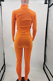 Orange Simple Pure Color Long Sleeve Stand Neck Zipper Tops Pencil Pants  Sports Sets TK6202-4