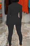 Black Simple Pure Color Long Sleeve Stand Neck Zipper Tops Pencil Pants  Sports Sets TK6202-3