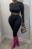 Khaki Women Fashion Bodycon Long Sleeve Round Collar Solid Color Pants Sets AA5284-2