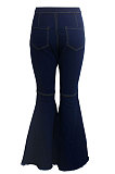 Dark Blue Fashion High Waist Elastic Jean Flare Pants SMR2599-2