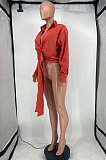 Red Club Ruffle Long Sleeve Deep V Neck Solid Color Casual Shirts SMD82085-2