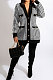 White Fashion Plaid Printing Long Sleeve V Neck Single-Breasted Cardigan Coat SM9212-3