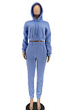 Pink Euramerican Women Fashion Pure Color Velvet Hoodde Fleece Pants Sets AA5285-2