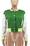 Gray Women Autumn Winter Fashion Snap Fastener Double Ribber Baseball Uniform Bodycon Jacket AA5273-3