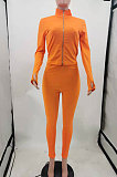 Apricot Simple Pure Color Long Sleeve Stand Neck Zipper Tops Pencil Pants  Sports Sets TK6202-5