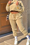 Light Grey Winter Long Sleeve Loose Velvet Hoodie Trousers Solid Color Sports Sets TK6201-1