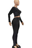 Black Women Fashion Bodycon Long Sleeve Round Collar Solid Color Pants Sets AA5284-1