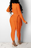 Orange Wholesale Women's Long Sleeve O Neck Hole Slim Fitting Lock Seam Bodycon Jumpsuits SDE29132-1