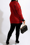Red Fashion Plaid Printing Long Sleeve V Neck Single-Breasted Cardigan Coat SM9212-2