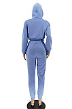 Gray Euramerican Women Fashion Pure Color Velvet Hoodde Fleece Pants Sets AA5285-3