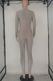 Grey Wholesale Women's Long Sleeve O Neck Hole Slim Fitting Lock Seam Bodycon Jumpsuits SDE29132-4