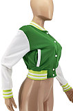 Brown Women Autumn Winter Fashion Snap Fastener Double Ribber Baseball Uniform Bodycon Jacket AA5273-7