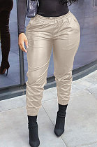 White New Pure Color Elasticband Leather Pants CL6100-1