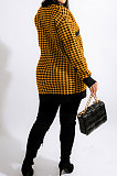 Yellow Fashion Plaid Printing Long Sleeve V Neck Single-Breasted Cardigan Coat SM9212-1