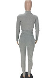 Gray Women Pure Color Long Sleeve Irregular Bodycon Pants ANK06030-1