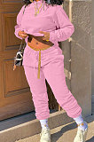 Orange Winter Long Sleeve Loose Velvet Hoodie Trousers Solid Color Sports Sets TK6201-2