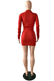 Red Sexy Ruffle Long Sleeve Single-Breasted Cardigan Hip Dress YNS1678-2