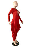 Red Wholesale Pure Color Long Sleeve Deep V Neck Collect Waist Jumpsuits YNS1673-2