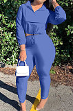 Orange Casual New Long Sleeve Zipeer Loose Tops Skinny Pants Plain Color Sets MOM8029-1