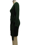 Dark Blue High Quality Long Sleeve V Neck Slim Fitting Plain Color Business Dress SMR10276-3