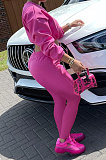 Rose Red Women Long Sleeve Round Collar Solid Color Fashion Dew Waist Drawsting Pants Sets BYQ1035-1