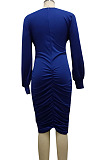 Brown Fashion New Long Sleeve Deep V Neck Collect Waist Bodycon Dress SMR10587-2