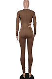 Brown Euramerican Women Solid Color Dew Waist Sexy High Waist Bodycon Jumpsuits BYQ1037-3
