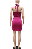 Purple Women Sexy Hollow Out Halter Neck Hot Drilling Hip Bodycon Mid Waist Mini Dress CCY9349-1