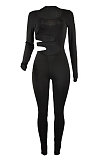 Black Euramerican Women Solid Color Dew Waist Sexy High Waist Bodycon Jumpsuits BYQ1037-1