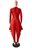 Red Wholesale Pure Color Long Sleeve Deep V Neck Collect Waist Jumpsuits YNS1673-2