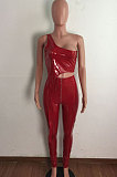 Red Women's Lether Sleeveless Strapless Skinny Pants Slim Fitting Two-Piece LA3296-2