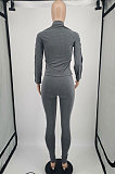 Grey Black High Quality Fabric Matching Color Long Sleeve Tops Skinny Pants Sets YM219-2