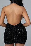 Black Euramerican Women Sexy Club Backless Perspectivity Sequins Crop Hip Mini Dress CCY9322-4
