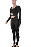 Black Euramerican Women Solid Color Dew Waist Sexy High Waist Bodycon Jumpsuits BYQ1037-1
