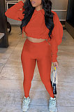 Black Women Pure Color Long Sleeve Fashion Sexy Dew Waist Hooded Tops Sport Pants Sets ED8534-1