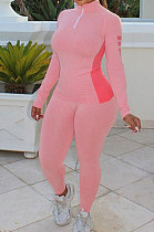 Pink High Quality Fabric Matching Color Long Sleeve Tops Skinny Pants Sets YM219-1