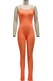 Orange Sexy Mesh See-Through Condole Belt Slim Fitting Jumpsuits SMR10540-3