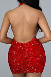 White Euramerican Women Sexy Club Backless Perspectivity Sequins Crop Hip Mini Dress CCY9322-2