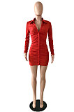 Red Sexy Ruffle Long Sleeve Single-Breasted Cardigan Hip Dress YNS1678-2
